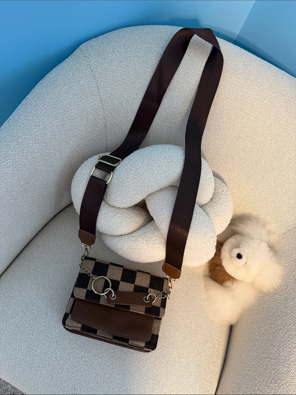 Checkerboard Crossbody Bag with Wide Adjustable Strap